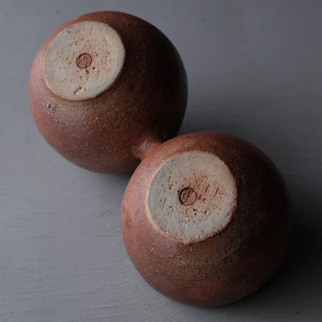 二口陶器花瓶　フラワーベース 花器 壺 鉢 オブジェ ヴィンテージ レトロ