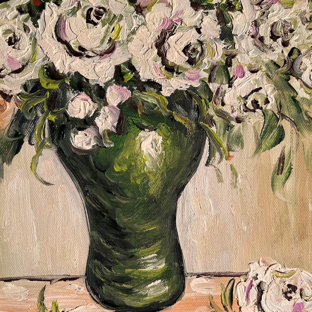 手書き油絵 ゴッホ 花瓶の薔薇 額付 肉筆絵画 インテリア 有名絵画 油彩画