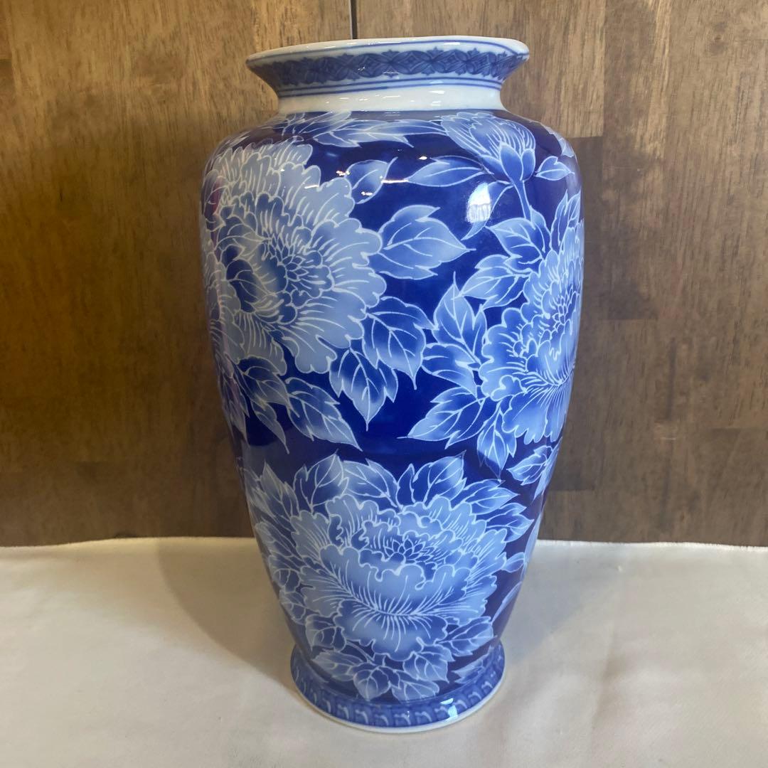 壷・花瓶/有田焼 若山作 花器有田焼/ローケツ牡丹/箱付 フラワーベース 花瓶