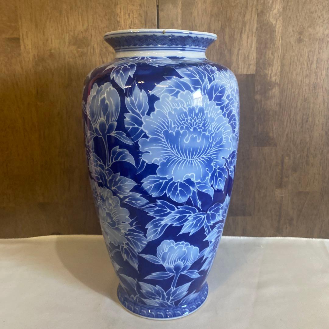 壷・花瓶/有田焼 若山作 花器有田焼/ローケツ牡丹/箱付 フラワーベース 花瓶