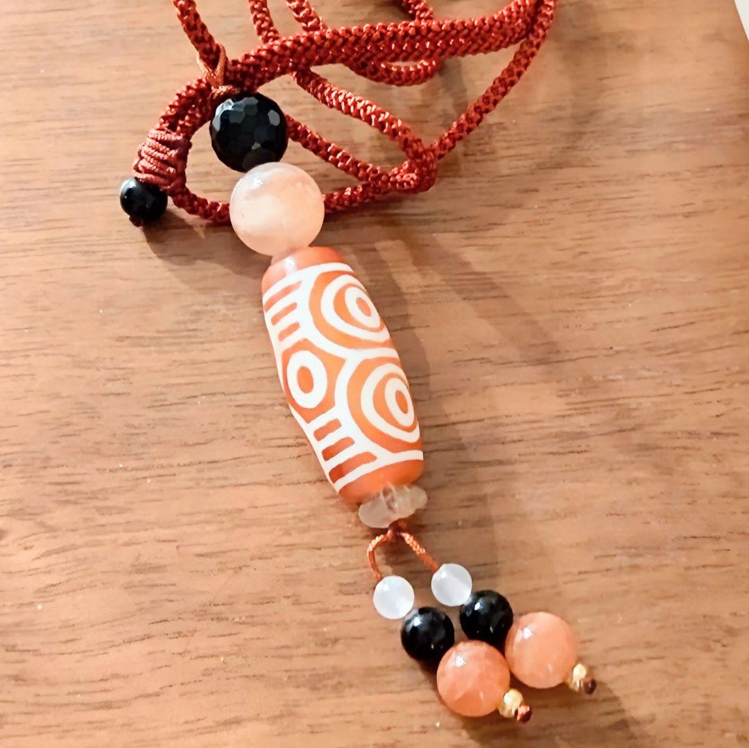 天珠 天然石 御守り ネックレス【龍眼天珠】玉髄 モリオン サンストーン