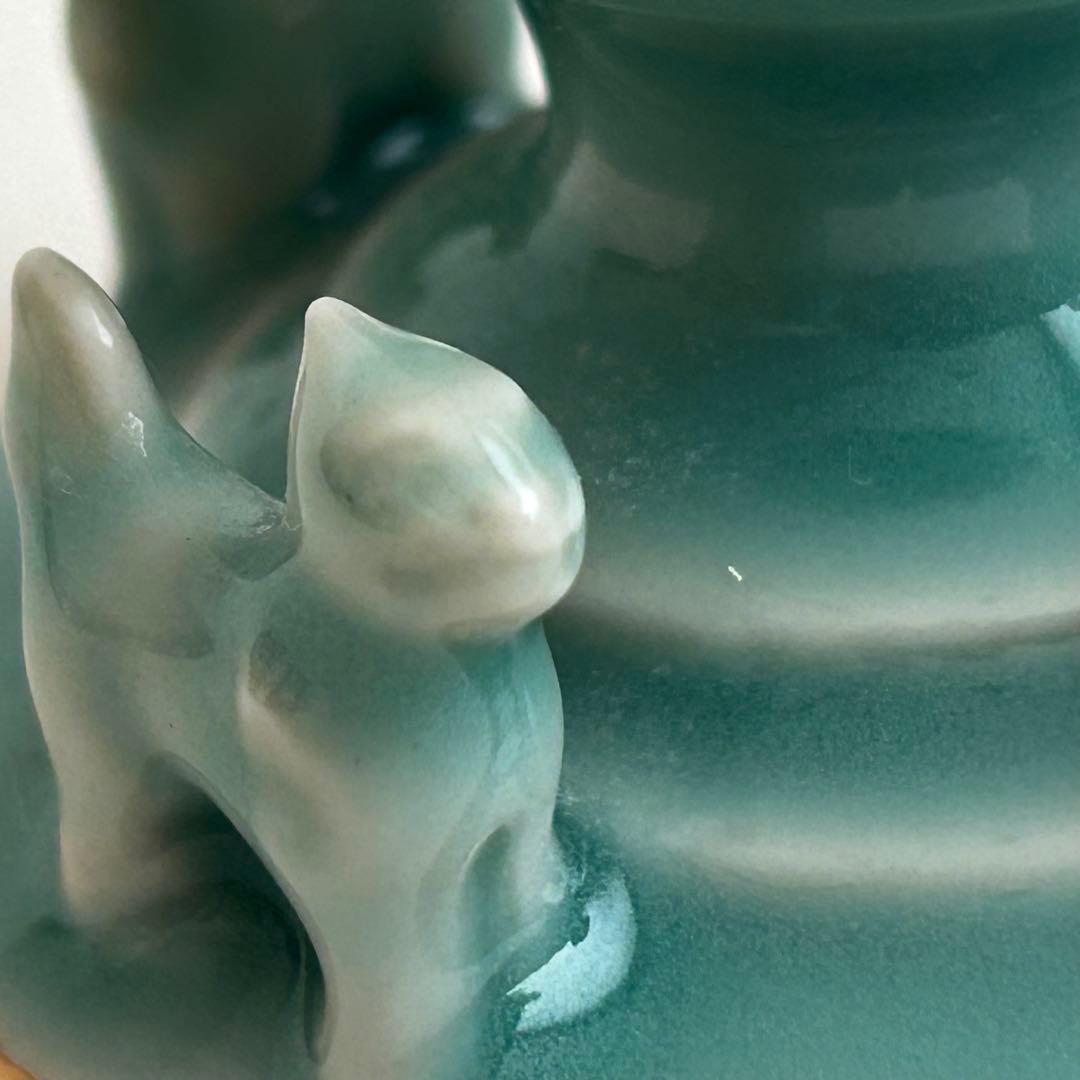 鍋島 小笠原長春 青磁 環付香炉 三足香炉 唐草模様 獅子 桐箱入り