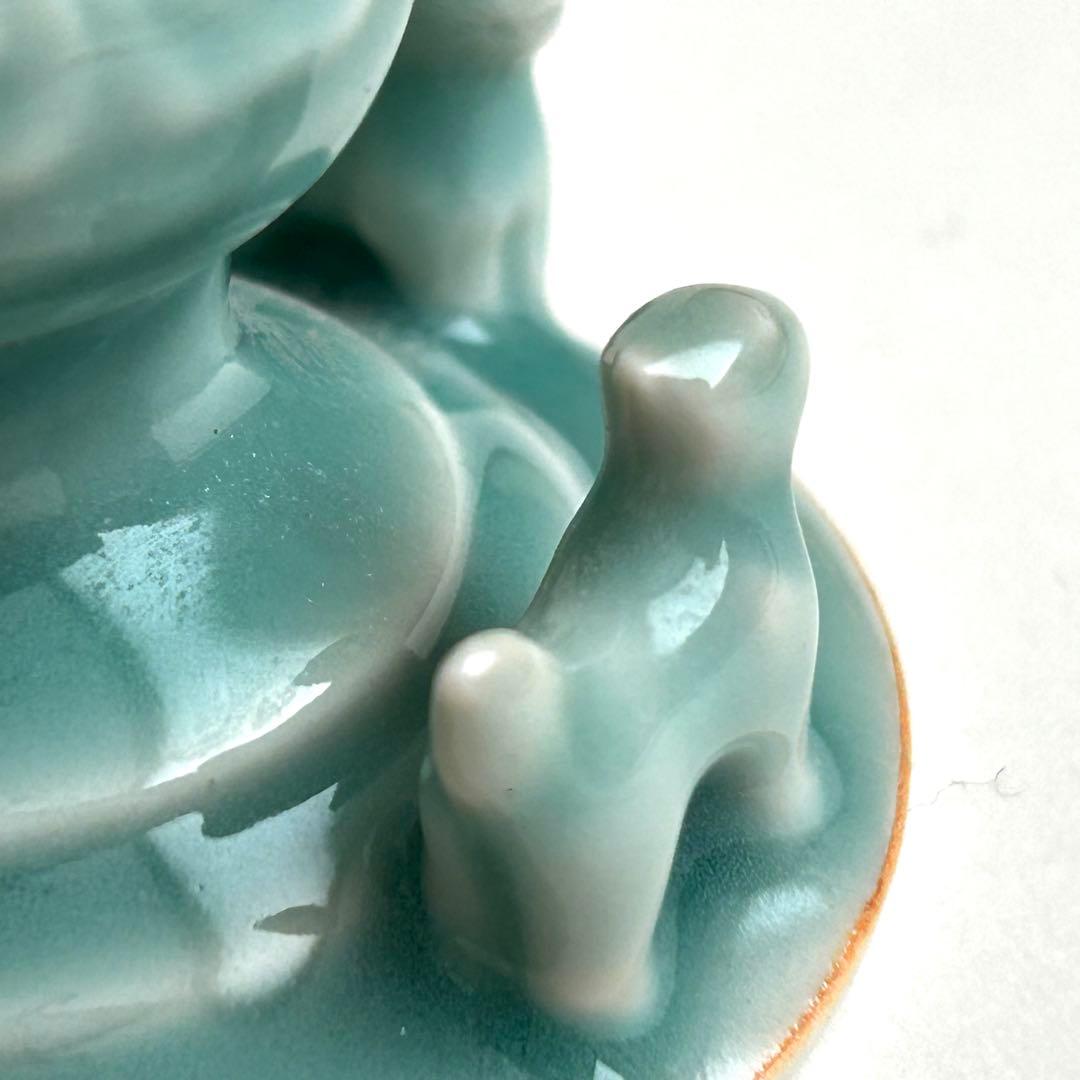 鍋島 小笠原長春 青磁 環付香炉 三足香炉 唐草模様 獅子 桐箱入り