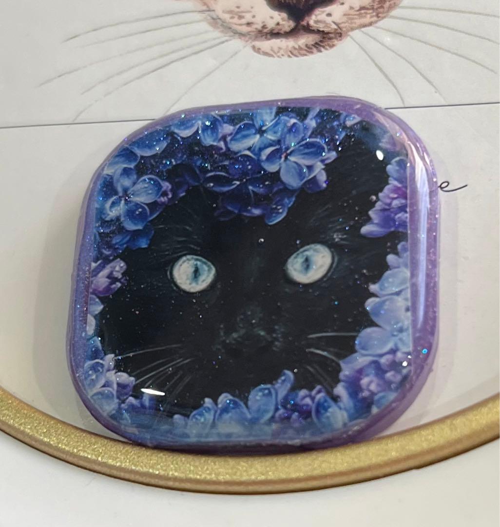 レジンヘアゴム♡黒猫と紫陽花