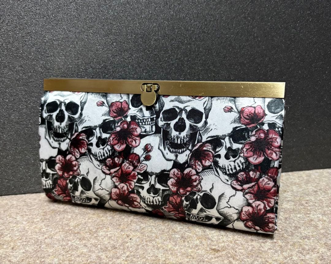 スカル ドクロ 紫薔薇 あおりがま口バッグ