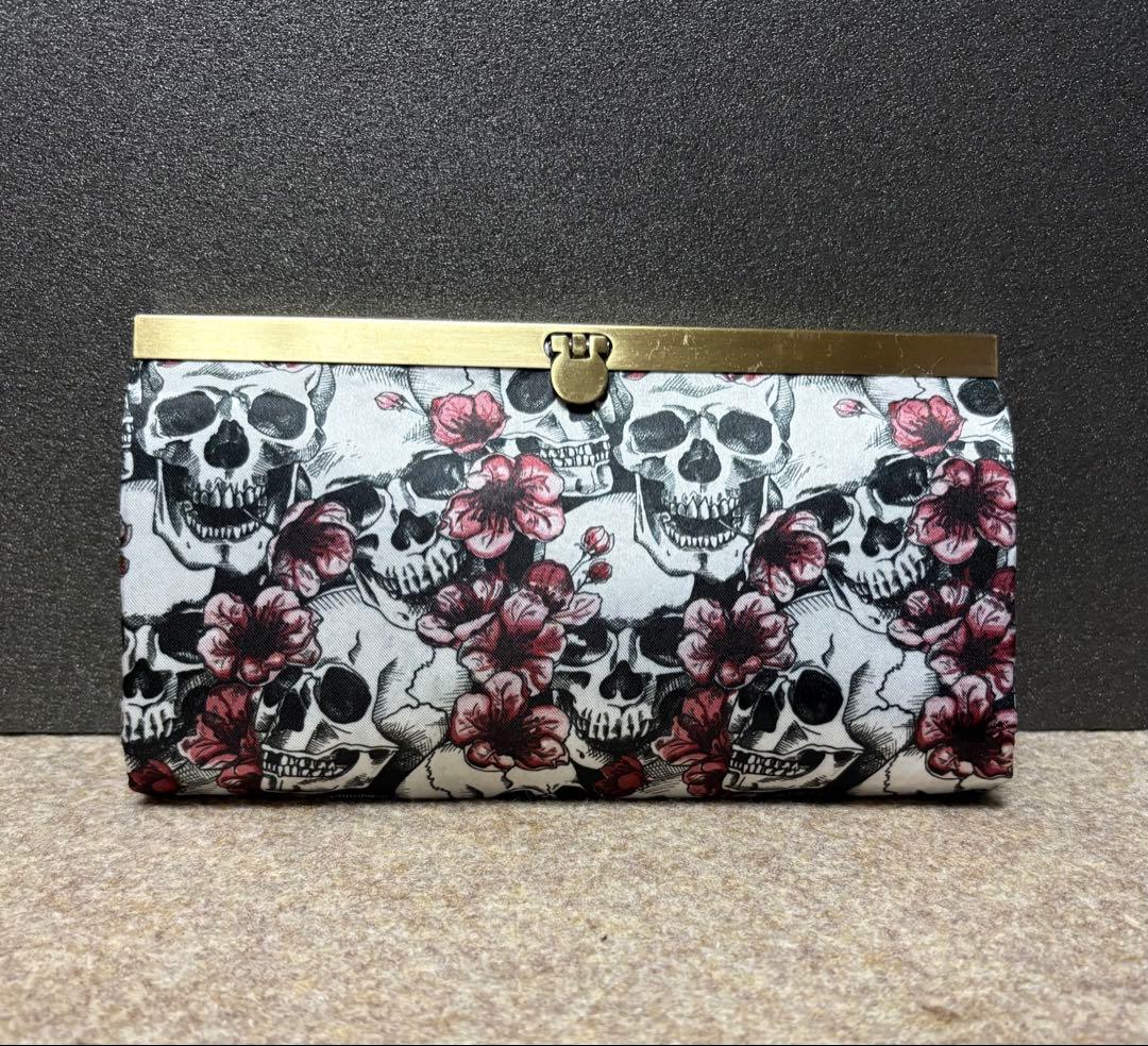 スカル ドクロ 紫薔薇 あおりがま口バッグ