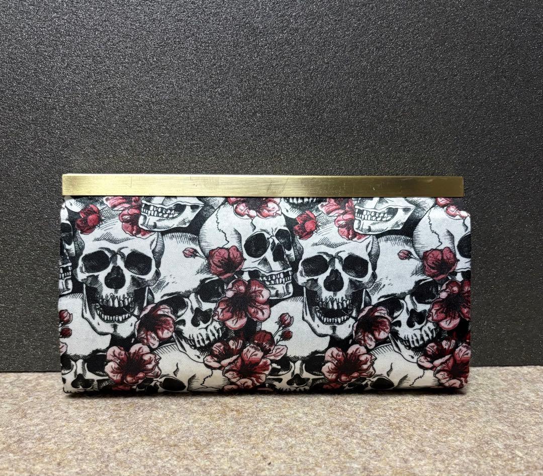 スカル ドクロ 紫薔薇 あおりがま口バッグ