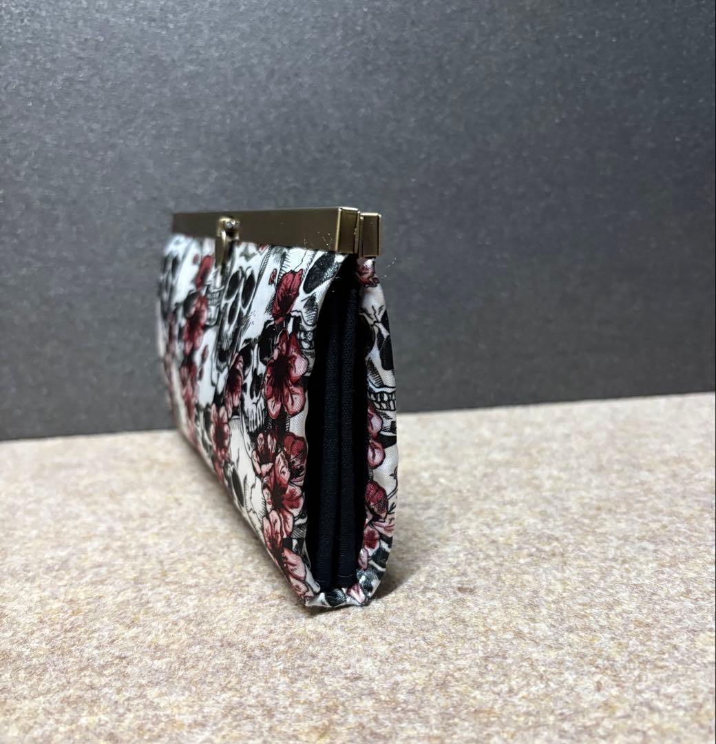 スカル ドクロ 紫薔薇 あおりがま口バッグ