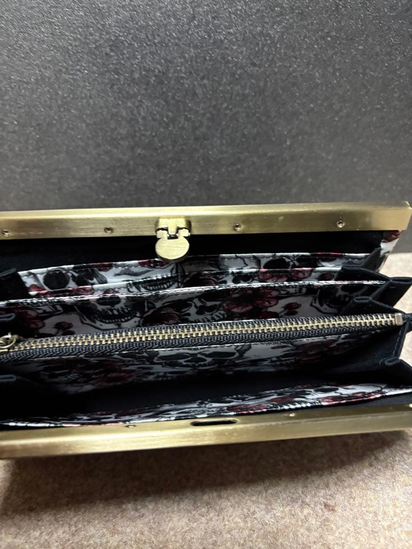 スカル ドクロ 紫薔薇 あおりがま口バッグ