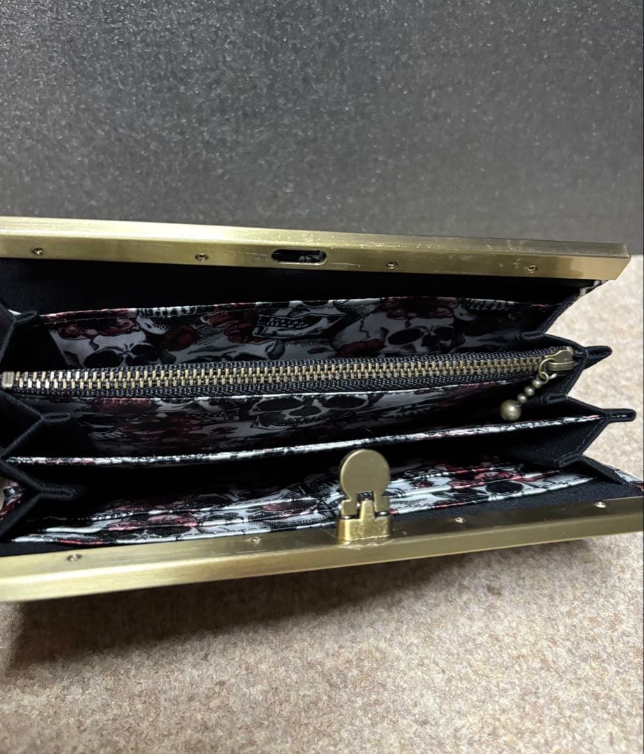 スカル ドクロ 紫薔薇 あおりがま口バッグ