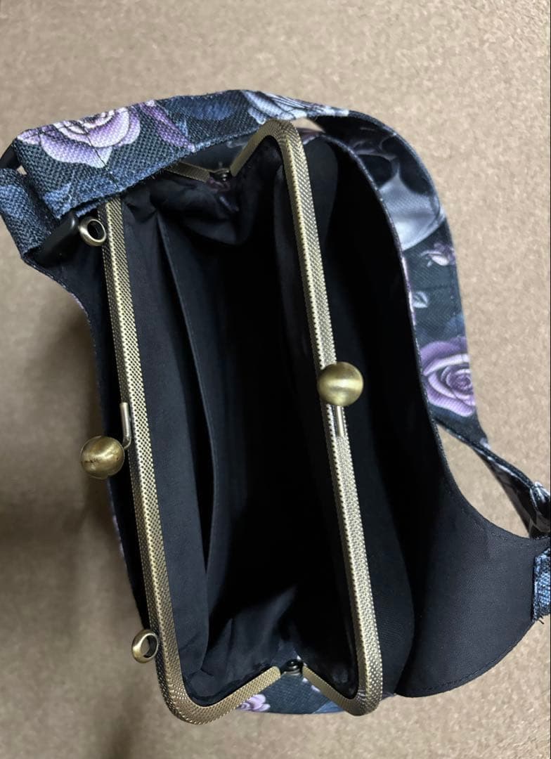 スカル ドクロ 紫薔薇 あおりがま口バッグ