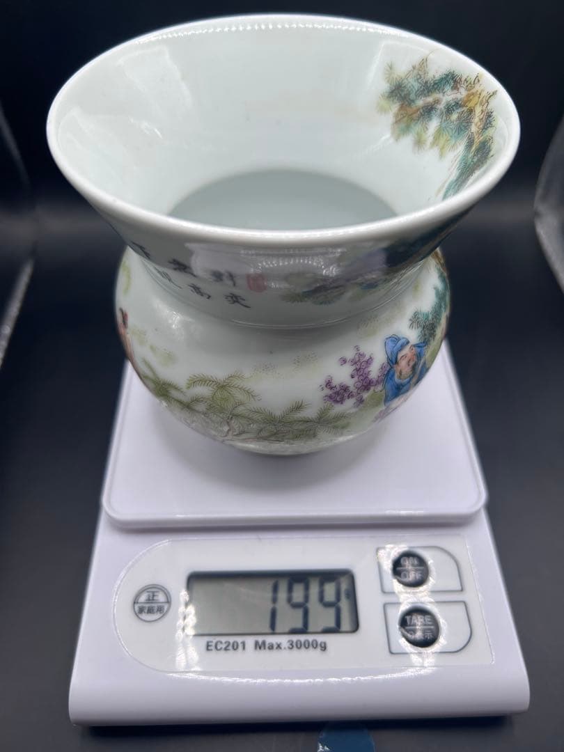 中国古玩 慎徳堂製 銘 粉彩文人図 渣斗（さとう）道光年製写 時代物