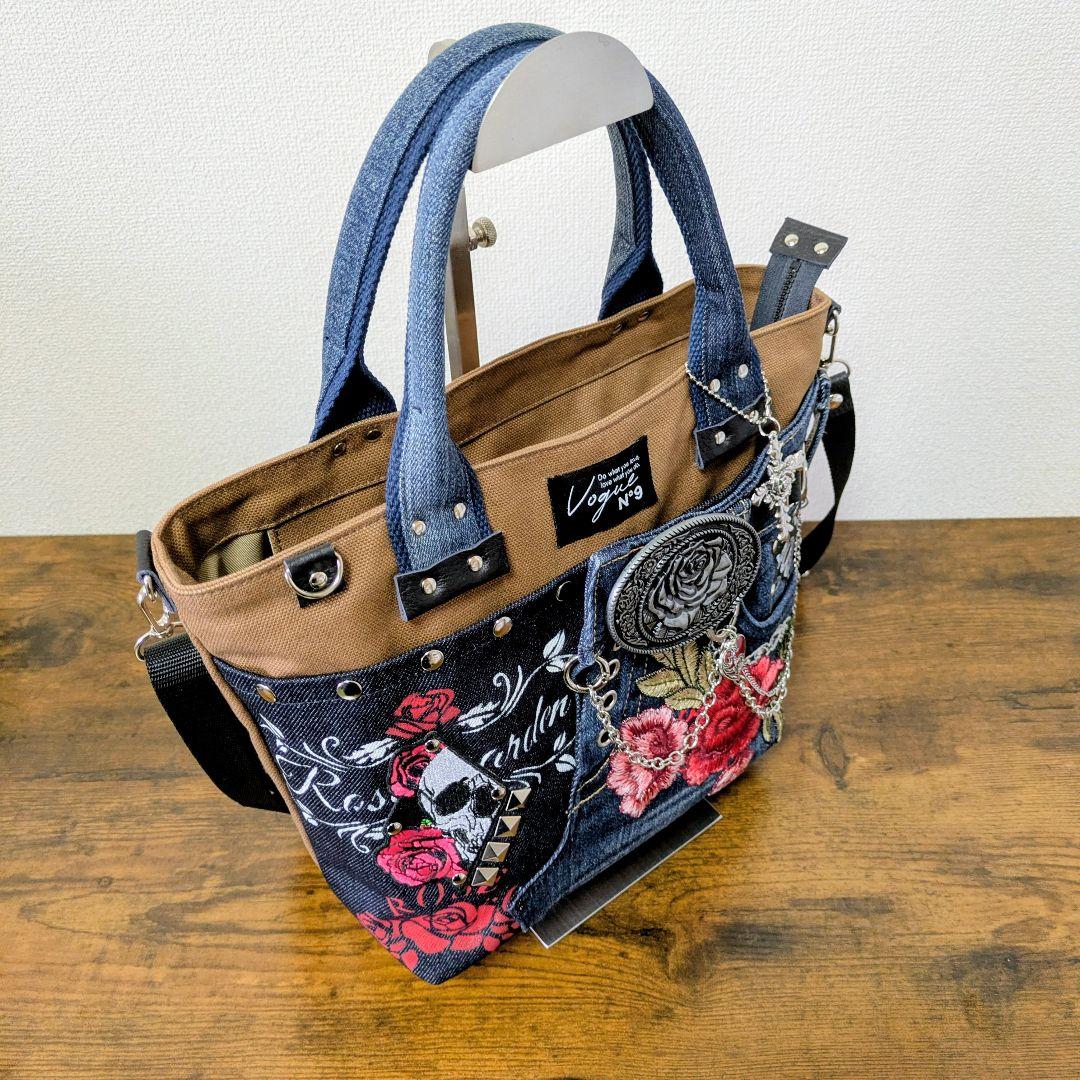 一点物 デニムリメイク 2wayバッグ 薔薇バックル スカル ゴシック ロック