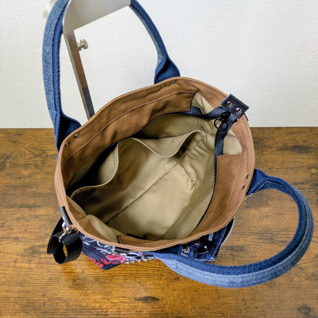 一点物 デニムリメイク 2wayバッグ 薔薇バックル スカル ゴシック ロック