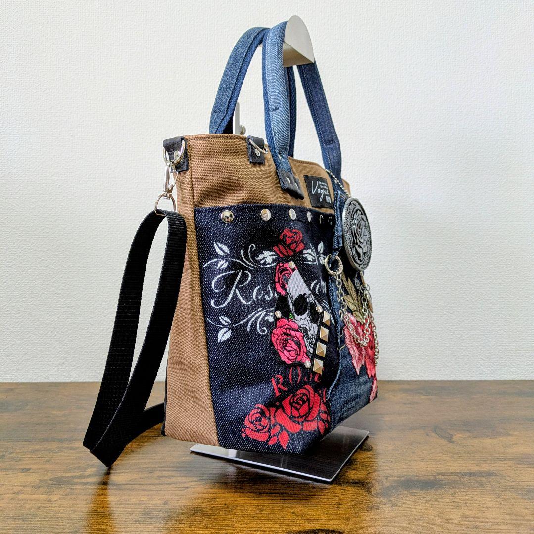 一点物 デニムリメイク 2wayバッグ 薔薇バックル スカル ゴシック ロック