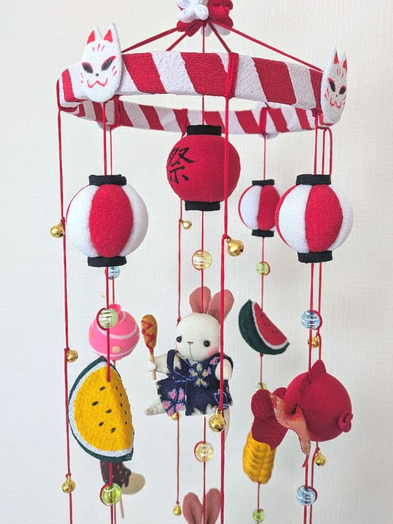 【 夏祭りの吊るし飾り 】ちりめん細工 輪飾り さげもん