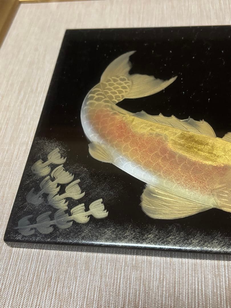 【大門玉山 作】彫漆 鯉 額装 漆芸 一級技能士 漆工芸 62cm