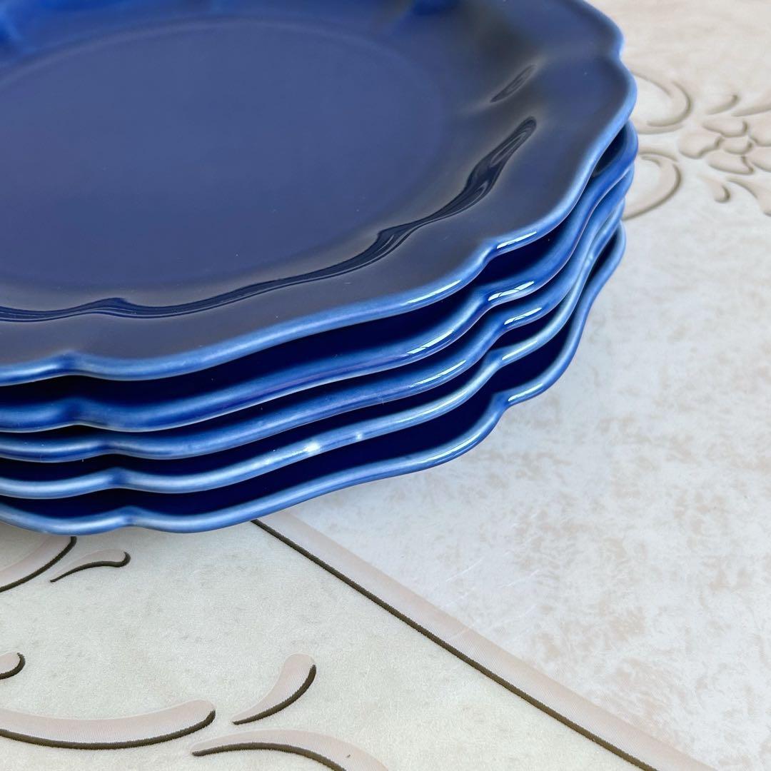 たち吉　瑠璃　八角中皿　5枚セット　藍染　輪花皿　中皿　大皿　八角皿