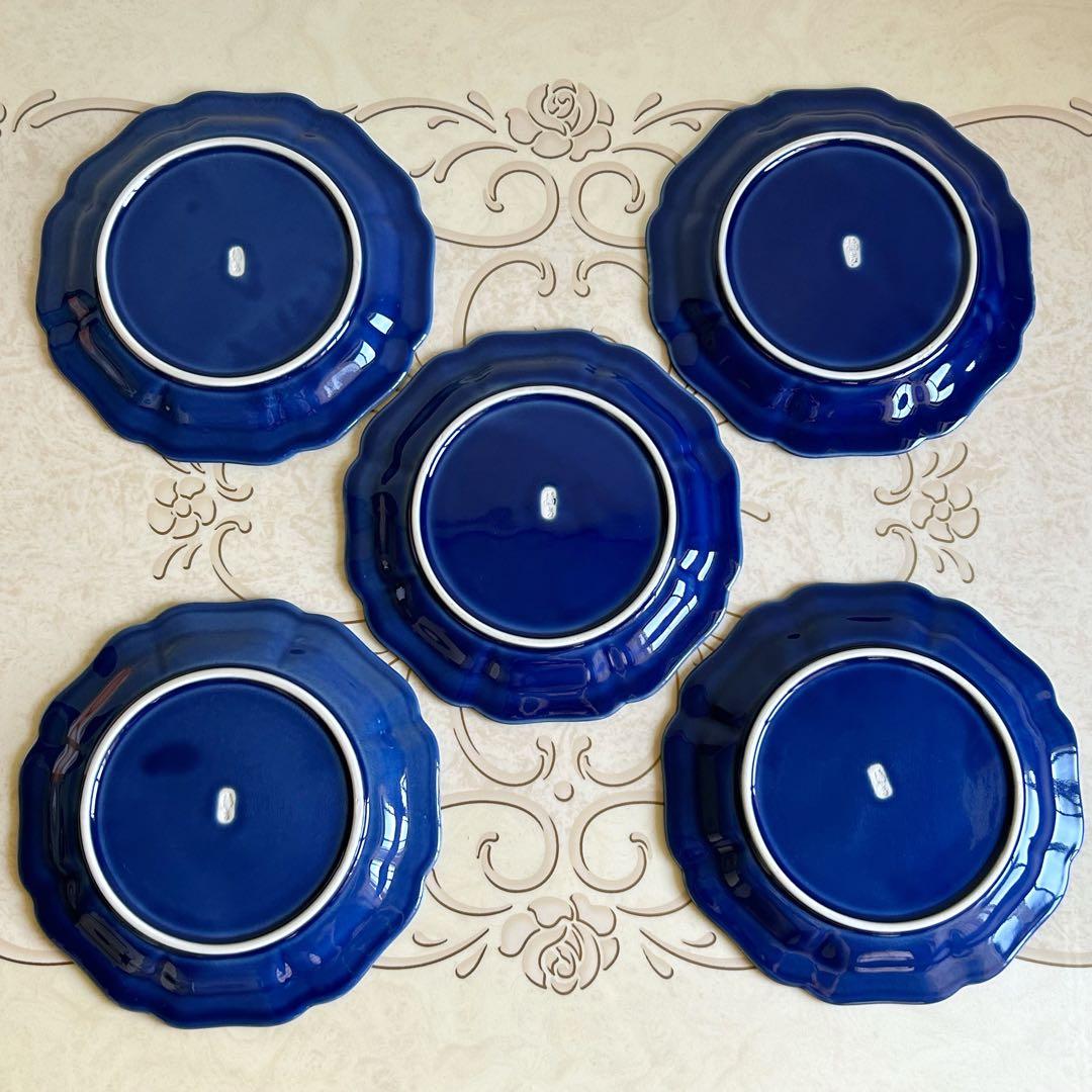 たち吉　瑠璃　八角中皿　5枚セット　藍染　輪花皿　中皿　大皿　八角皿