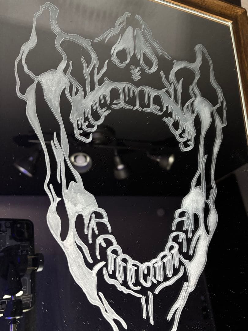 鏡彫刻　スカル口