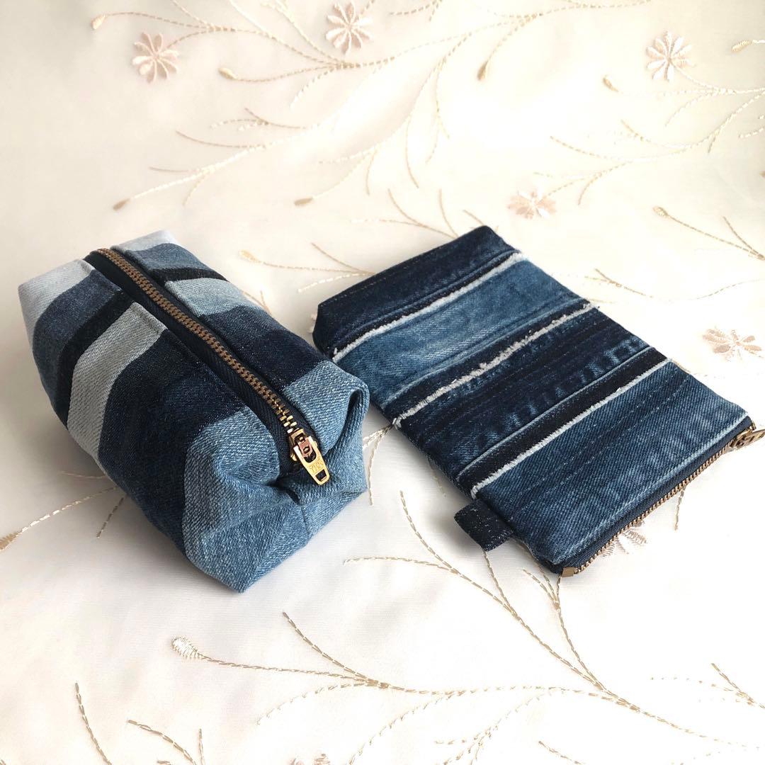 三角ポーチ　デニムリメイク　ハンドメイド