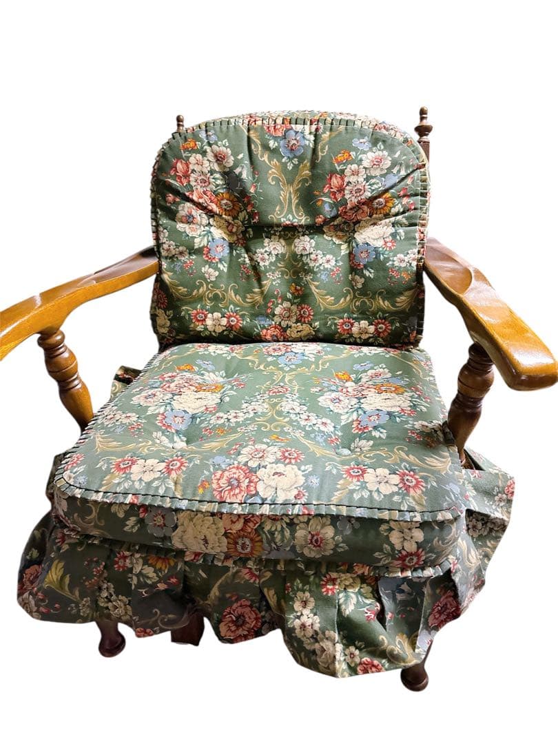 飛騨産業 穂高 リビングチェア ハイバック 両肘付き No.6A グリーン 花柄