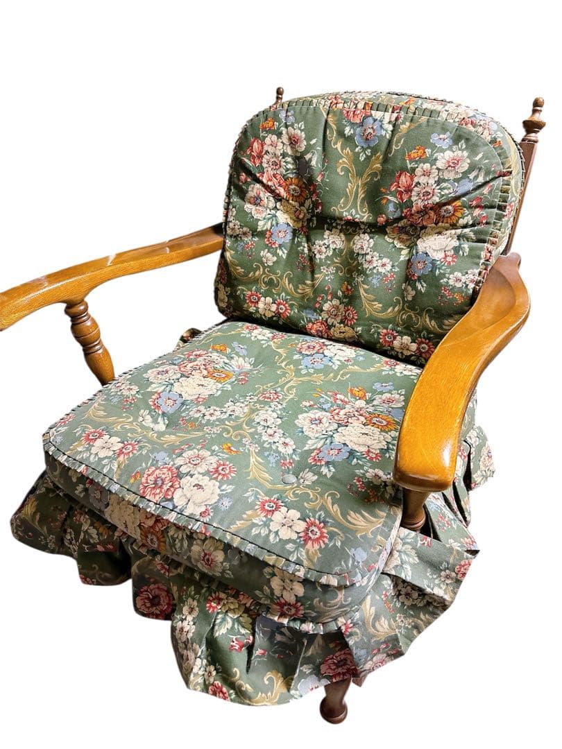 飛騨産業 穂高 リビングチェア ハイバック 両肘付き No.6A グリーン 花柄