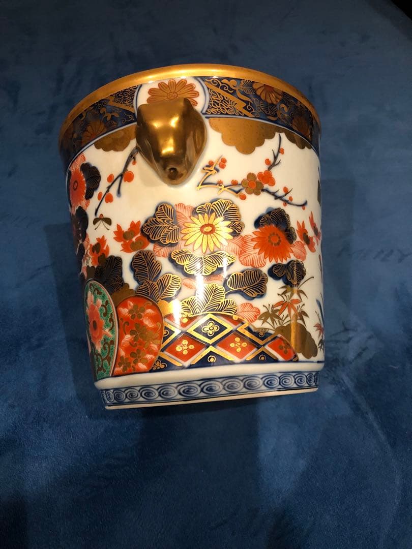 龍峰窯　ワインクーラー　陶器　染錦金彩四君子　三洋陶器
