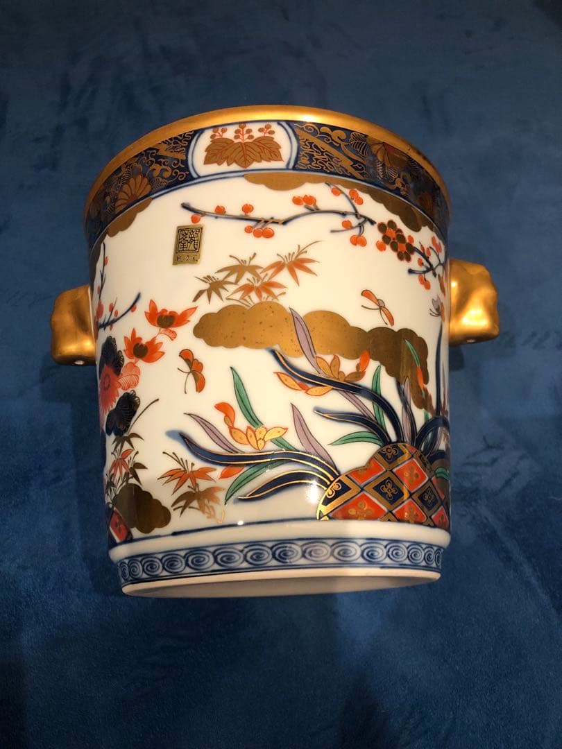龍峰窯　ワインクーラー　陶器　染錦金彩四君子　三洋陶器