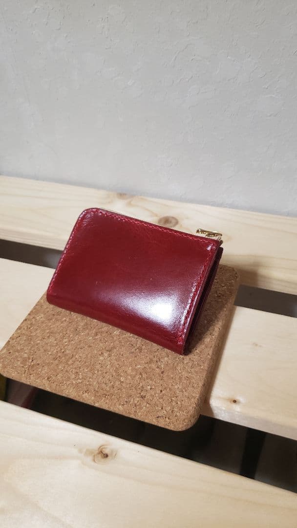 【新作ハンドメイド】赤いレザー ジッパー式財布 コンパクト