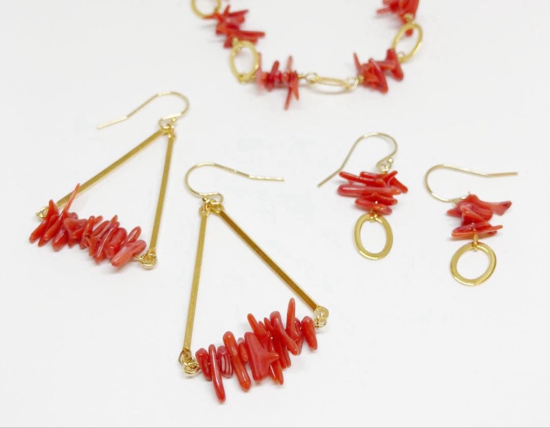 coincidence ロングネックレス　ピアス　ブレスレット　天然石　5点