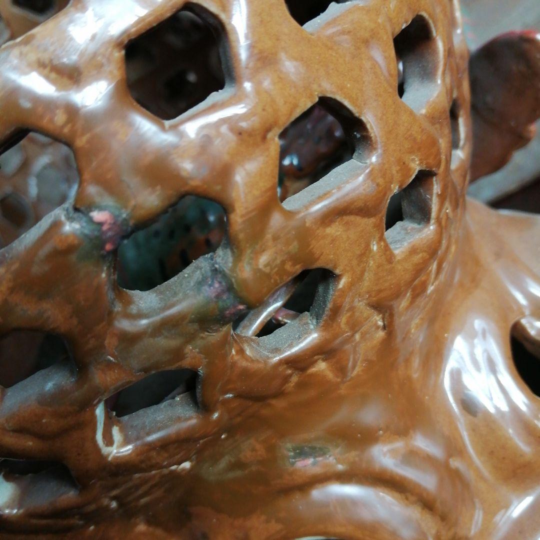 征市　海老装飾透彫花瓶　26cm