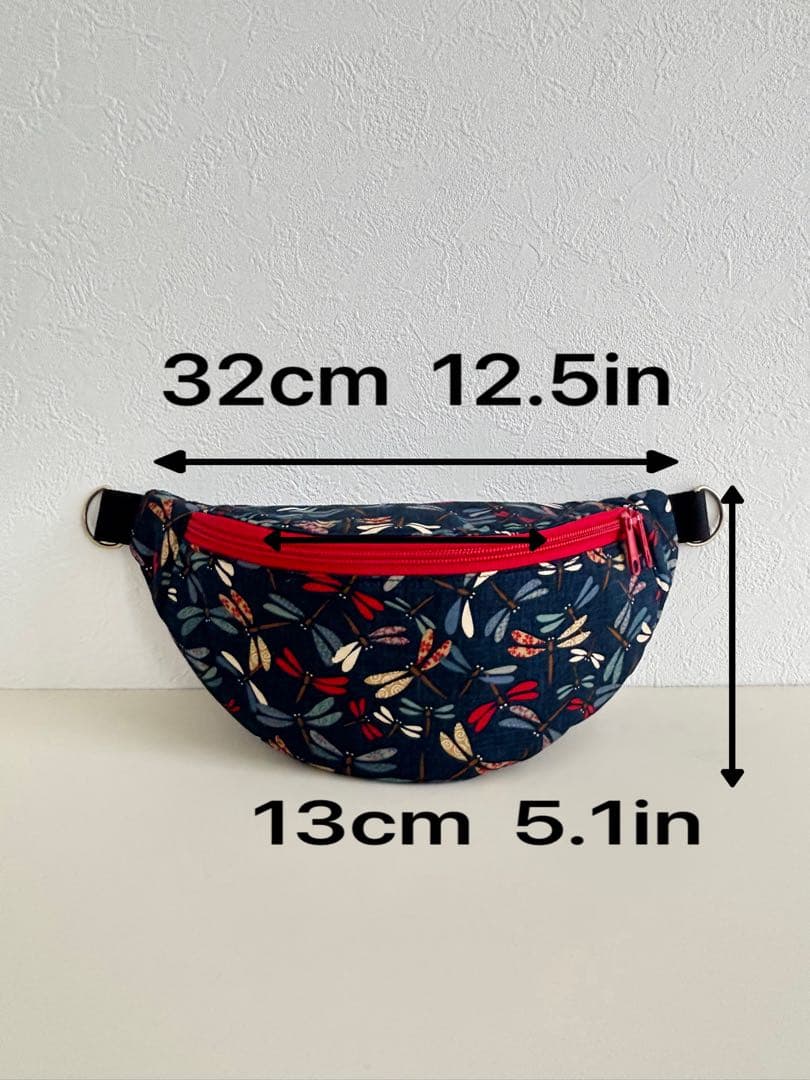 和モダン 蜻蛉（とんぼ）のボディバッグ 紺×赤 斜め掛け ショルダーバッグ