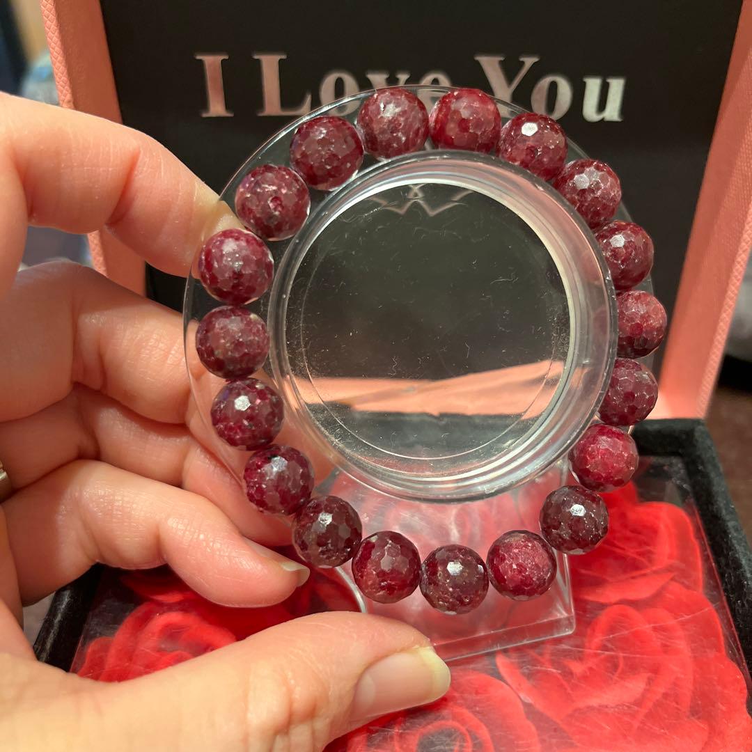 天然石ブレスレット　ルビー　ミラーボールカット