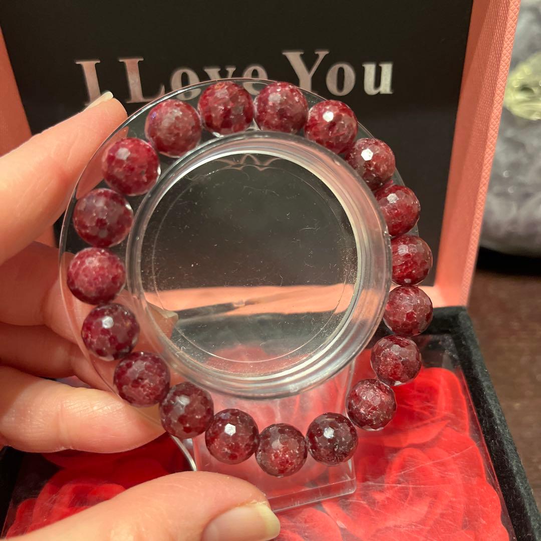 天然石ブレスレット　ルビー　ミラーボールカット