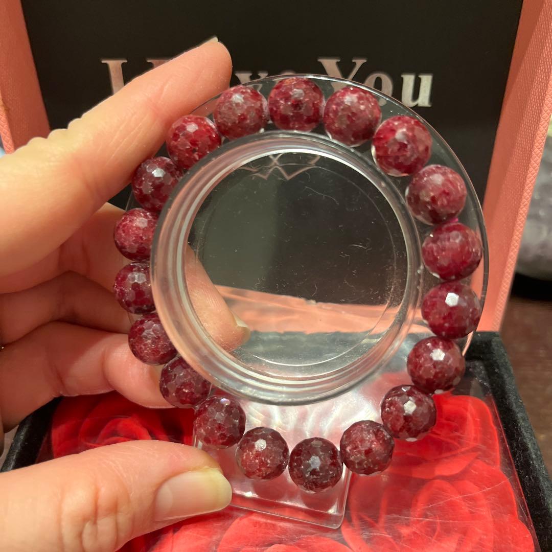 天然石ブレスレット　ルビー　ミラーボールカット