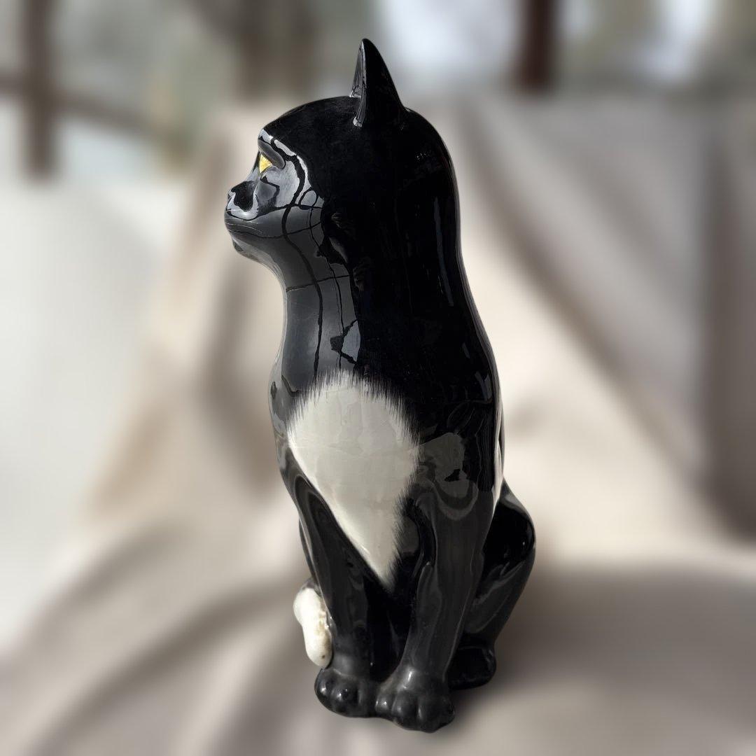 ヴィンテージ　イタリア製　黒猫　陶器の置物　オブジェ