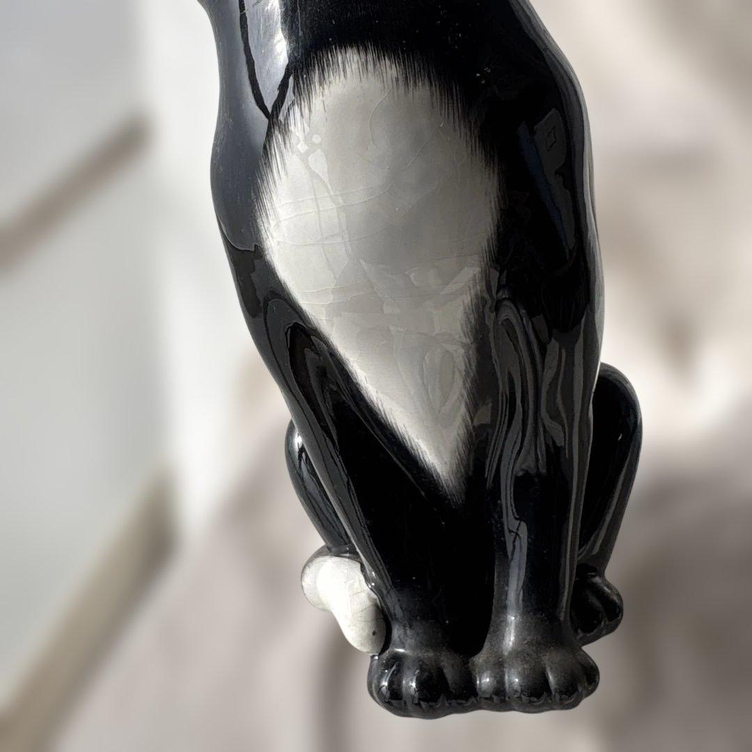 ヴィンテージ　イタリア製　黒猫　陶器の置物　オブジェ