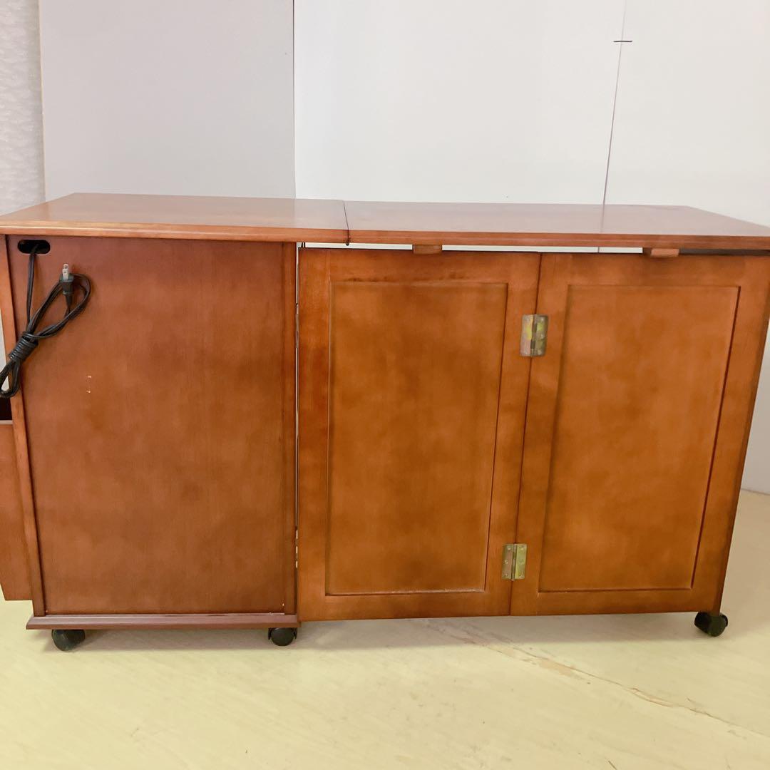 キャスター付き　木製　バタフライテーブル　バタフライワゴン　電源コード付き