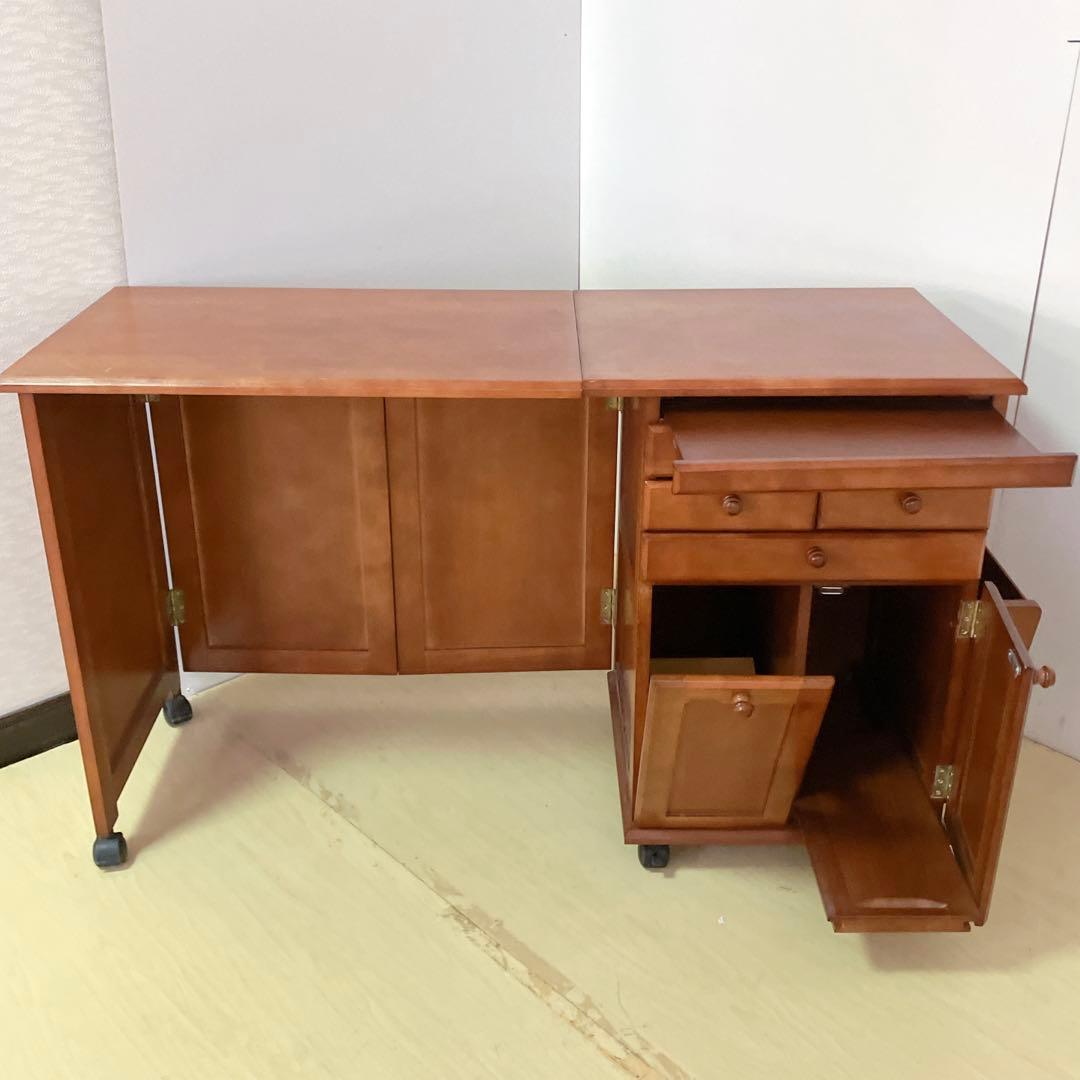 キャスター付き　木製　バタフライテーブル　バタフライワゴン　電源コード付き