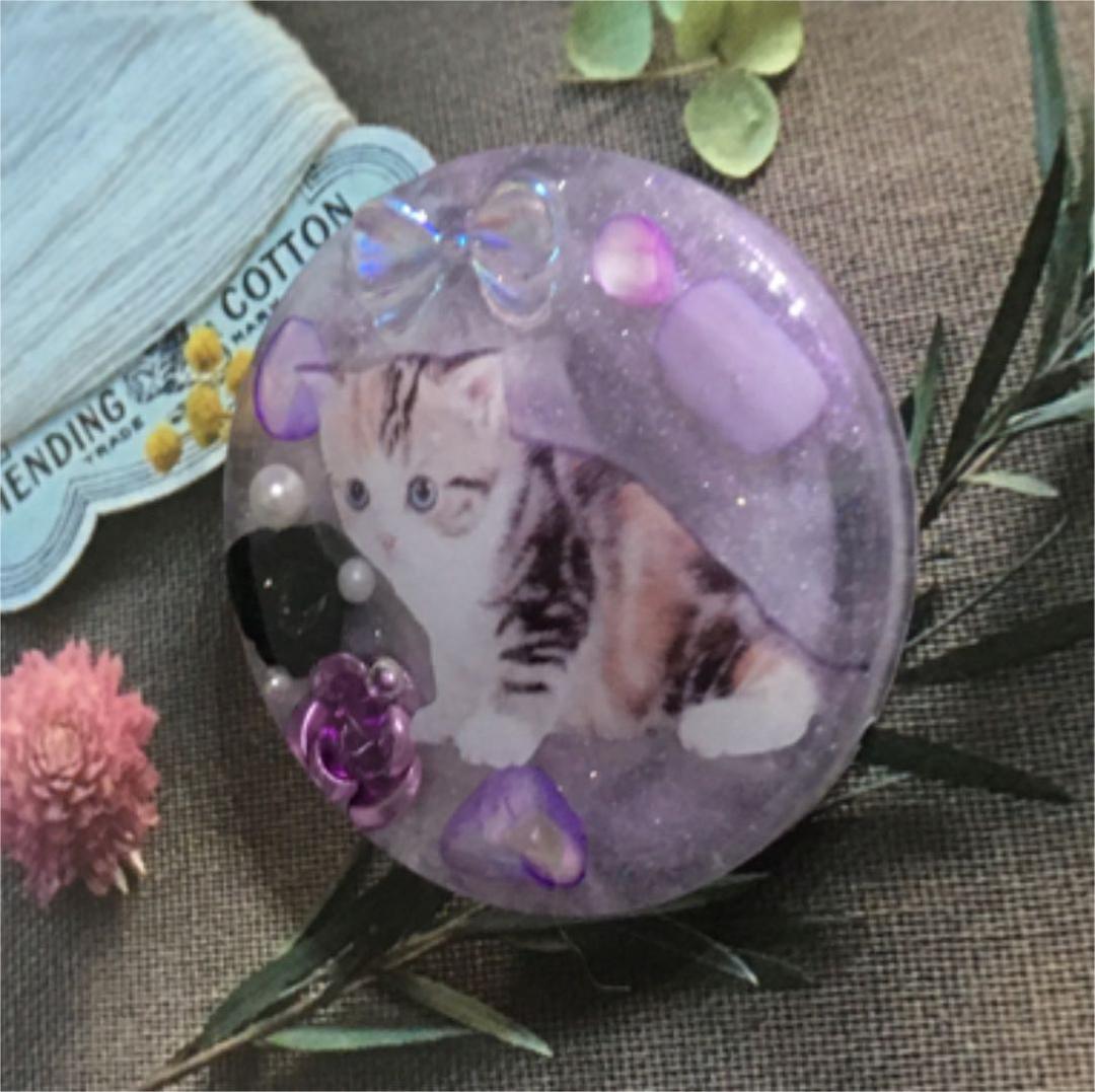 レジンヘアゴム♡新作三毛猫ちゃんパープル・再販不可