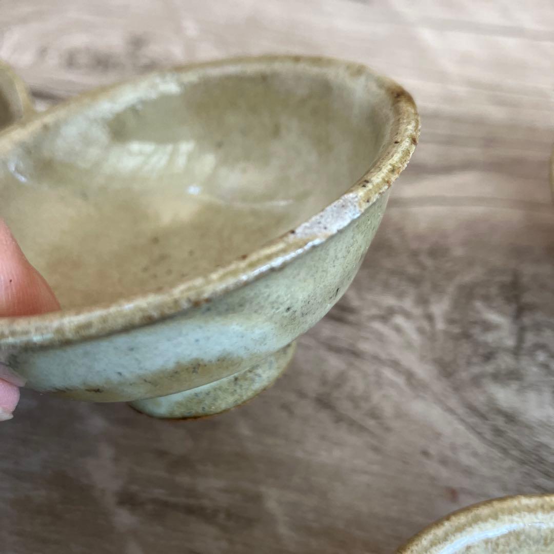 D-4 【味わいある和陶器】手作り 小鉢 5客セット 豆鉢 お猪口 貫入 古道具