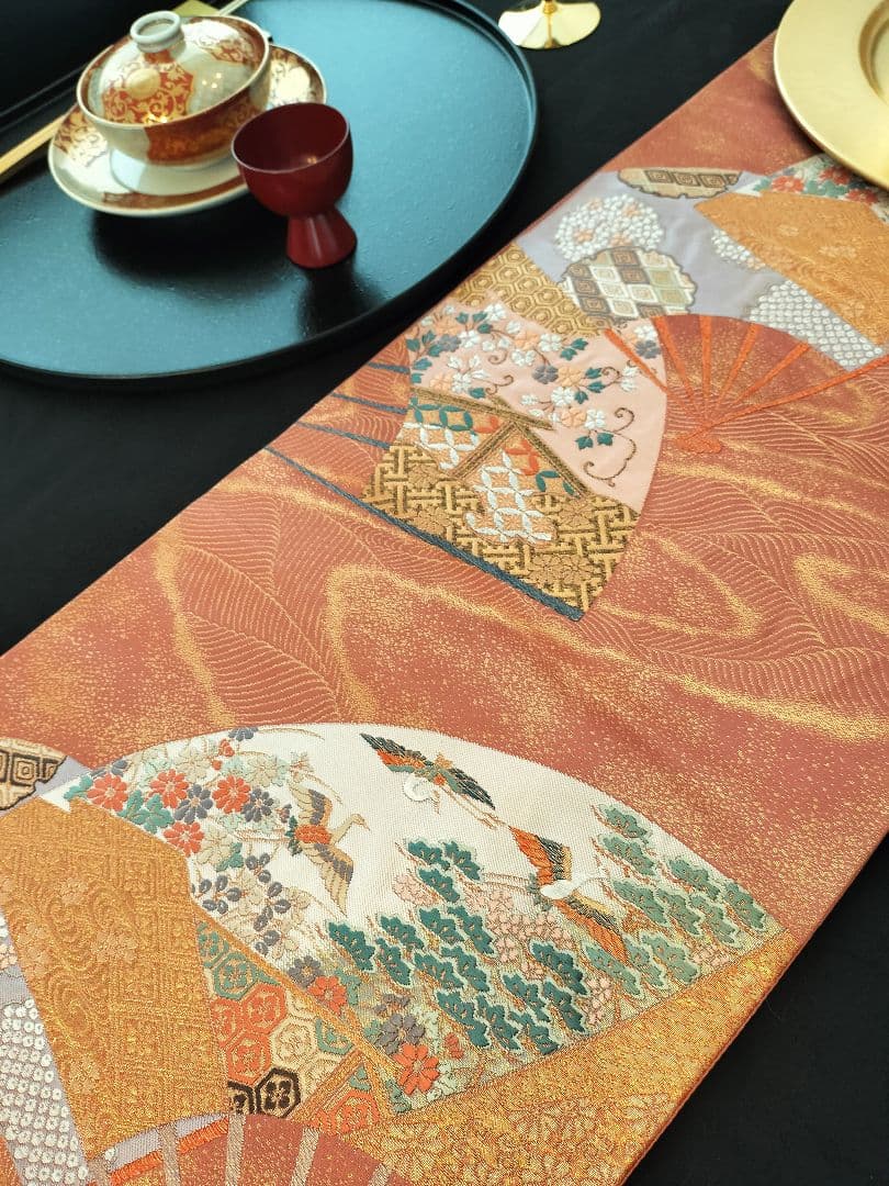 A629★高級‼️豪華刺繍‼️ひな祭り‼️袋帯正絹テーブルランナー2ｍ5cm