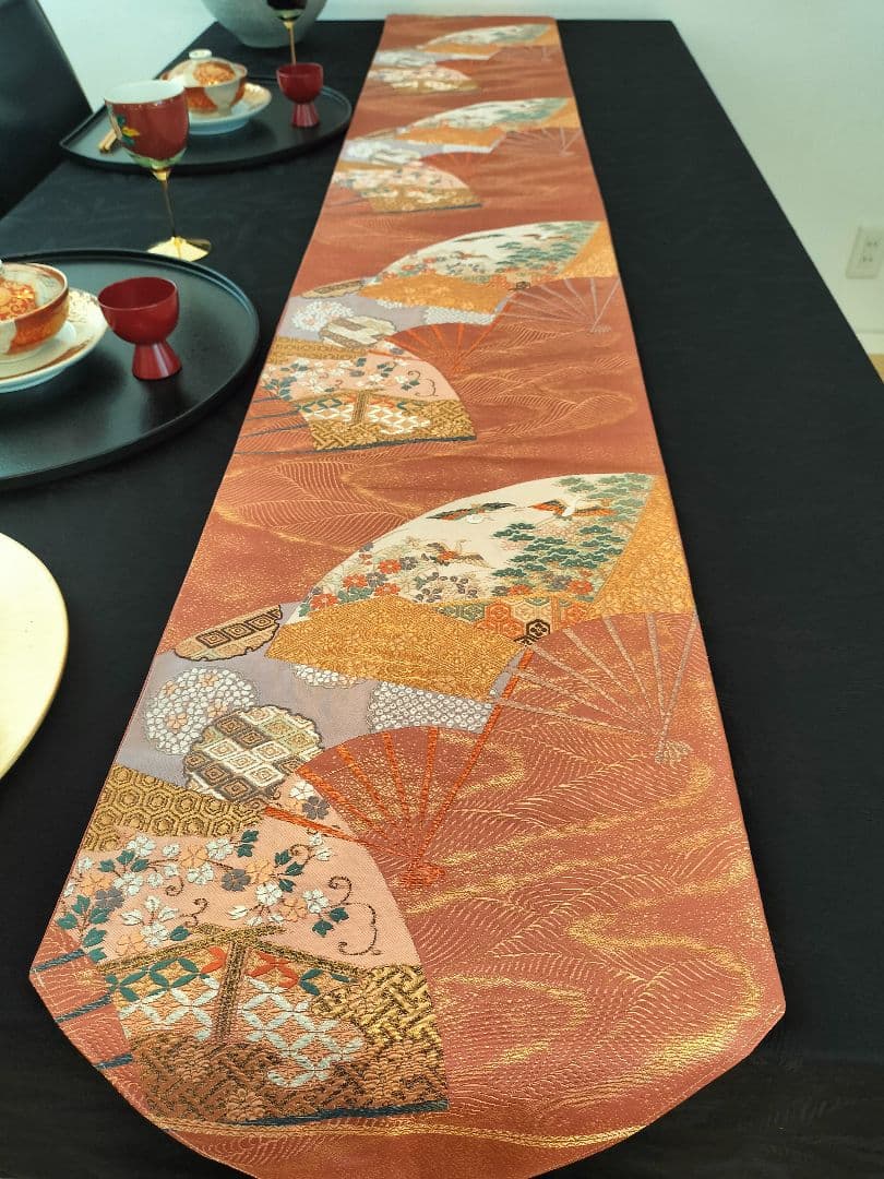 A629★高級‼️豪華刺繍‼️ひな祭り‼️袋帯正絹テーブルランナー2ｍ5cm