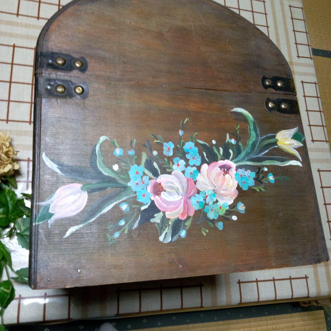 昭和レトロ　大型トランク型　お値下げ中！　収納木箱　花絵柄　インテリア