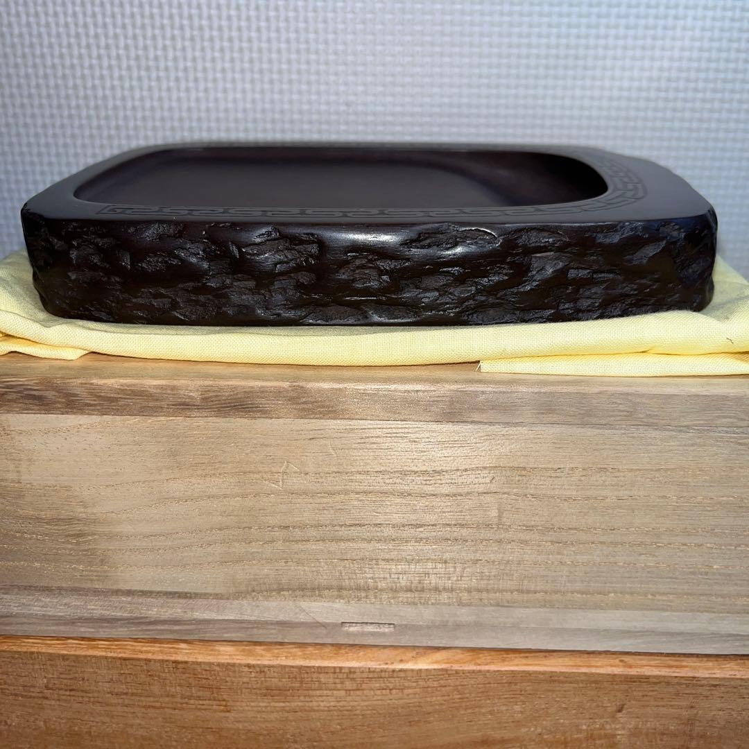 ⭕️赤間硯　名工　堀尾信夫　線研　野面硯　美品　小六四寸　女性好み作品