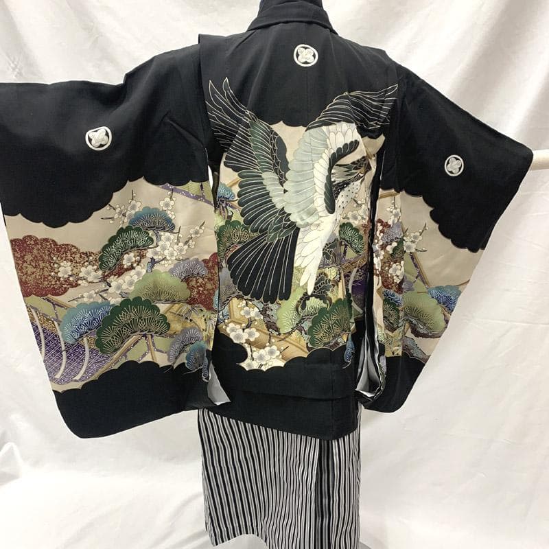 602ab27■七五三 五歳 男児 着物&羽織&袴&角帯&長襦袢 五つ紋■美品