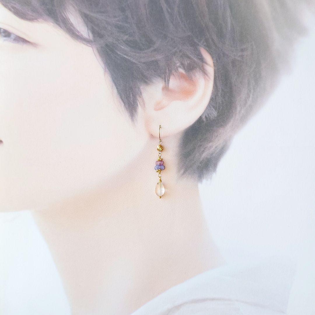 K10YG ピンクサファイア × タンザナイト のピアス＆ブレスレットセット