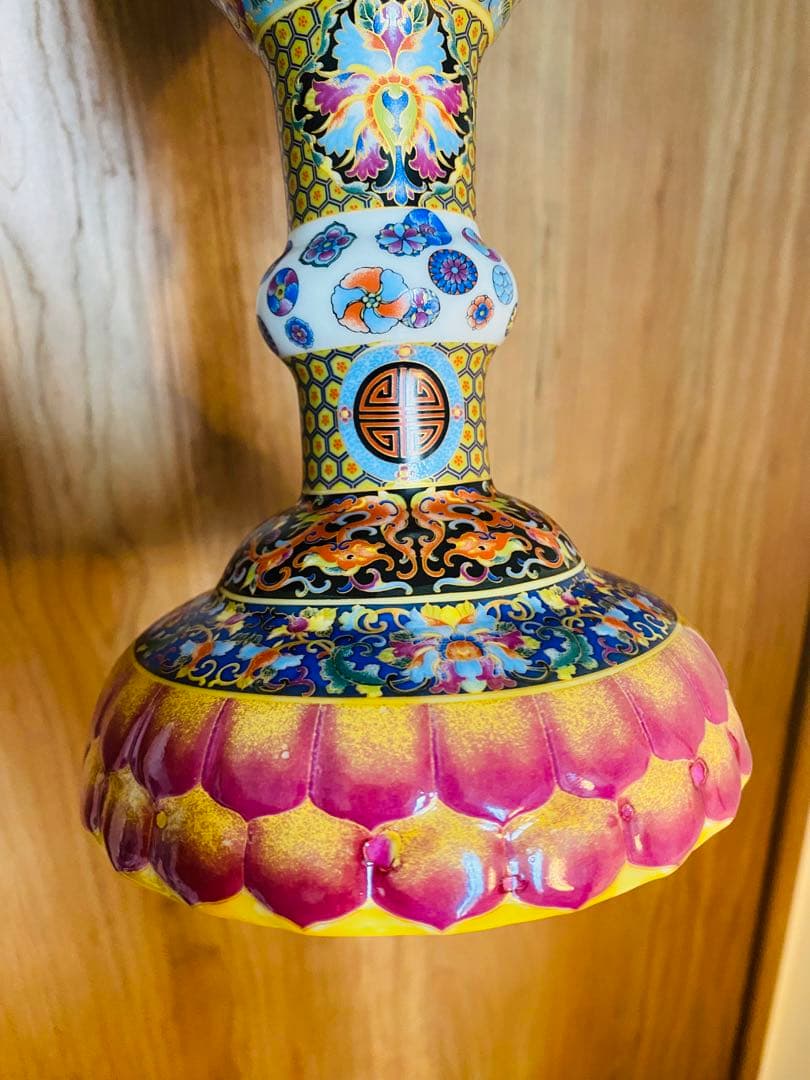 清雍正御製洋彩盘口瓶、禮器、サイズ高さ約25cm口約13cm