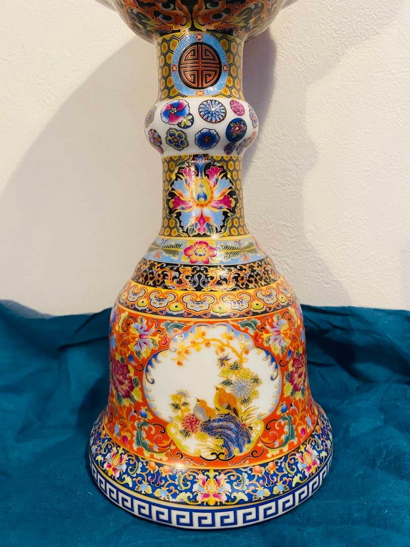 清雍正御製洋彩盘口瓶、禮器、サイズ高さ約25cm口約13cm